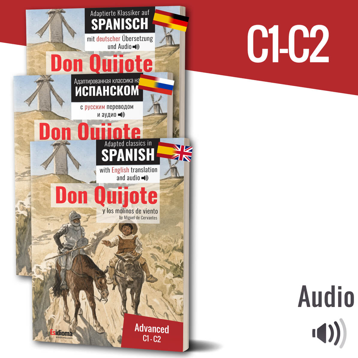 Clásicos adaptados en español: Don Quijote y los molinos de viento (papel)
